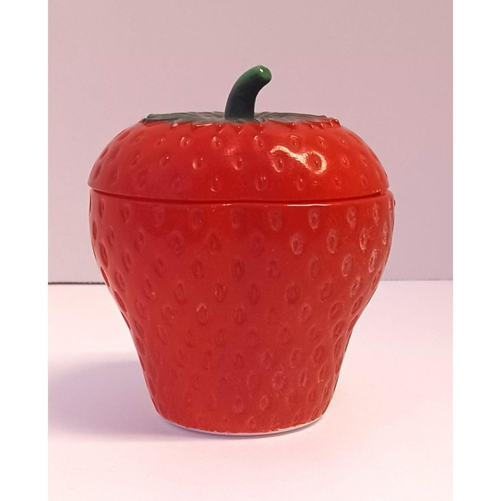 Vintage Hazel Atlas Strawberry Jam Jelly Jar Lid Painted Milk Glass 1940s 4.5"